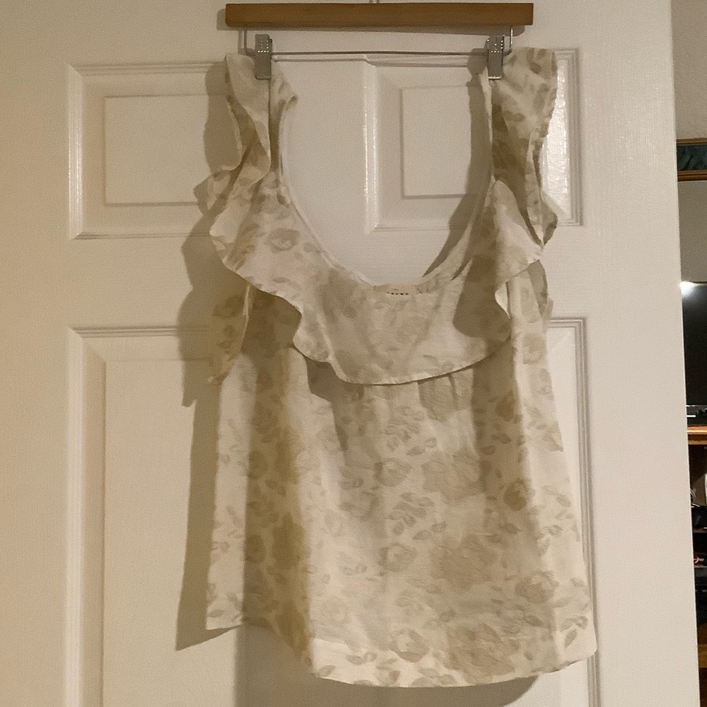 Sezane Cream Floral Tie Back Ruffle Blouse Size 42.